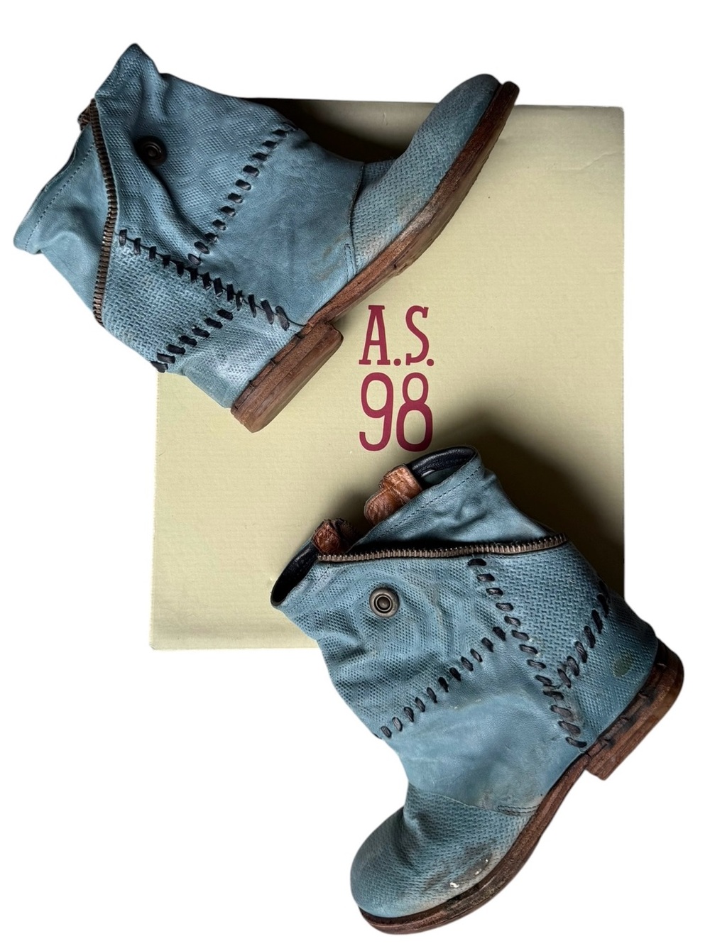 A.S. 98 Airstep Blue leather boho biker booties sz 6.5